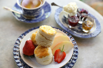 Scones with jam and tea english baked dessert