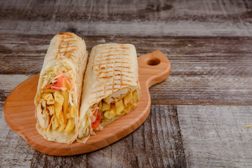 Pork Shaorma wood background