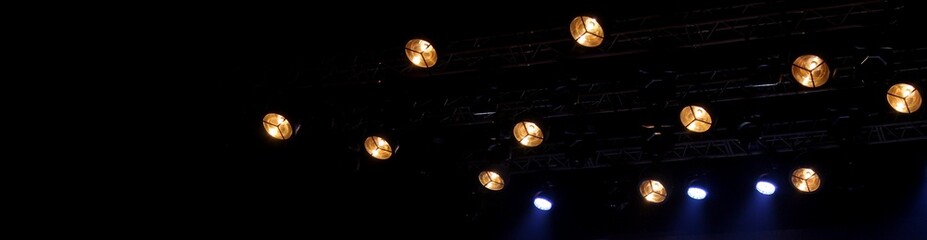 Moving heads and another modern stage light equipment.