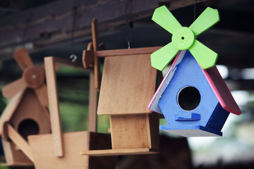 colorful wooden bird house background