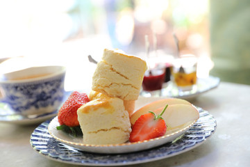Scones with jam and tea english baked dessert