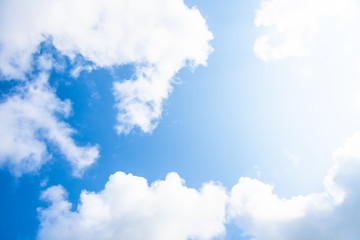 Nature Bright blue Sky with white clouds on blackground. Beautiful sky and clouds in the afternoon.