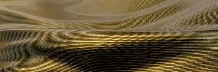 Fototapeta premium golden Carbon fiber cloth wave. 3d illustration