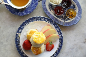 Scones with jam and tea english baked dessert