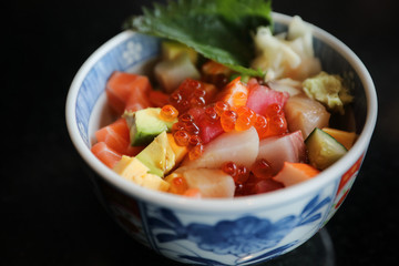 Mix sushi donburi in bowl , Japanese food