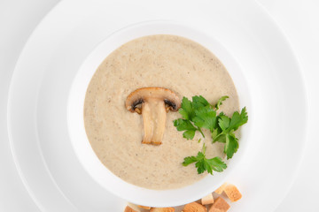 cream soup with mushrooms top view
