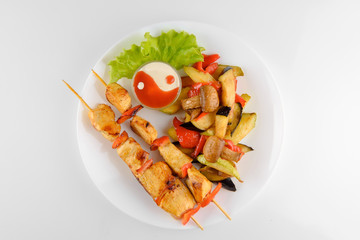 Chicken skewers top view