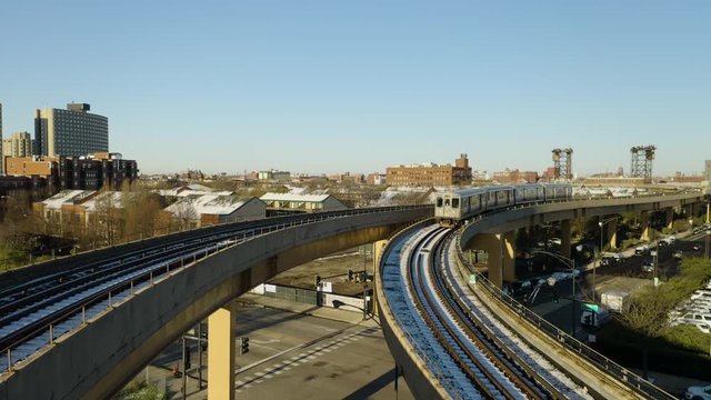 Fixed Aerial Shot as CTA Train Departs Chicago [4K]
