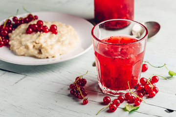Simple breakfast with porridge and infused water