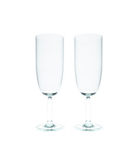 two champagne glasses on a white background