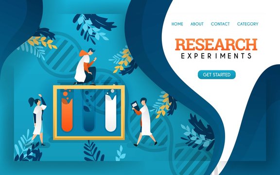 research experiment. health banner. young scientists examined fluids in tubes. flat cartoon vector illustration, vector illustration concept can be use for, landing page, template, ui ux, web, mobile 