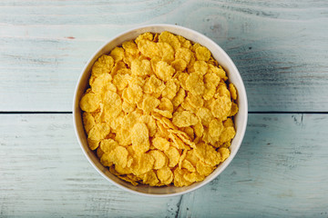 White bowl of corn flakes