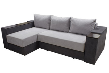 modern stylish two-color corner sofa with pillows