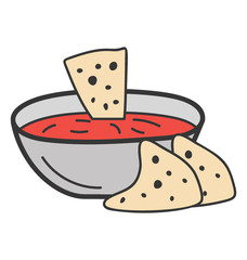 Nachos chips with tomato salsa icon in hand drawn vector