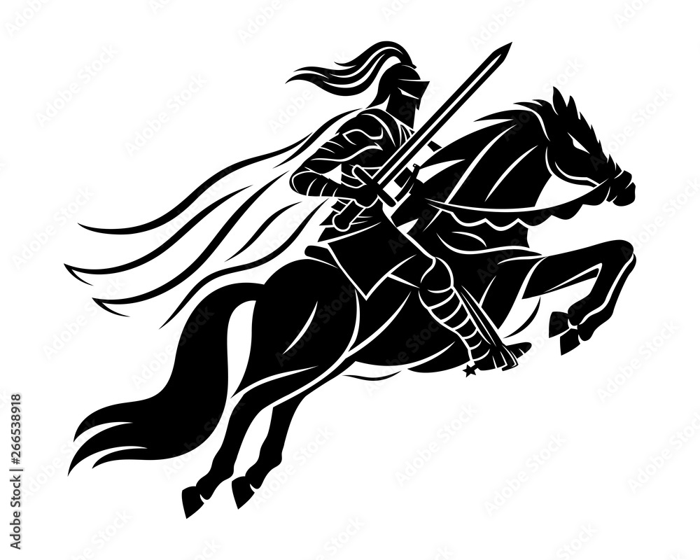 Sticker ancient warrior on horseback on a white background.