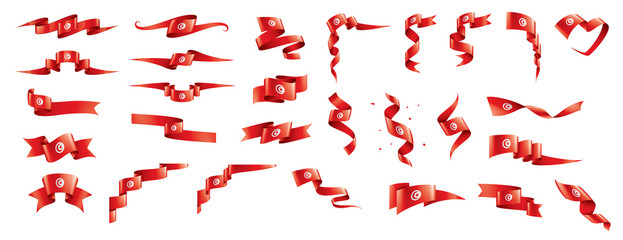 Tunisia flag, vector illustration on a white background - obrazy, fototapety, plakaty