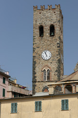 MONTEROSSO, LIGURIA/ITALY  - APRIL 22 : Belltower of the Church of St John in Monterosso Liguria Italy on April 22, 2019