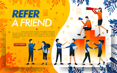 Group of people who shake hands and make deals, businesses to refer a frined and multi level marketing . concept vector ilustration. can use for, landing page, ui, web, mobile app, poster,flayer