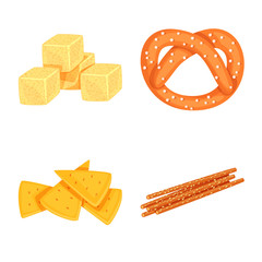Vector illustration of food and crunchy sign. Set of food and flavor stock vector illustration.
