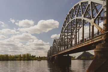 Railway bridge over the river in Riga