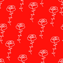 Seamless pattern of white roses on red background