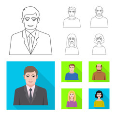 Isolated object of hairstyle and profession  sign. Set of hairstyle and character  vector icon for stock.