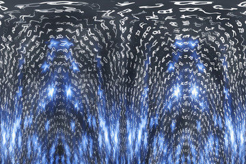 Blue matrix digital background. Distorted cyberspace concept. Characters fall down. Matrix from...