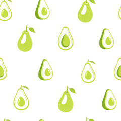 Seamless pattern with avocado fruits. Healthy eating. Vector texture for textile, postcard, wrapping paper, packaging etc. Vector illustration on white background.