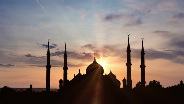 sihlouette mosquée kuala terengganu coucher de soleil timelapse