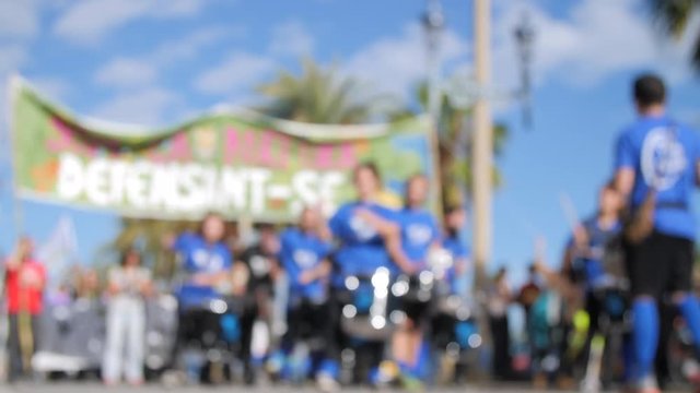 Defocused Batucada on a Demonstration due to Climate Change. Barcelona 2018