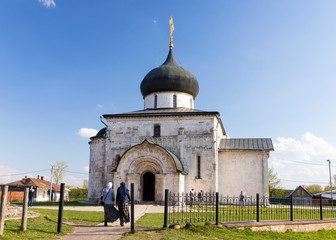 Ancient orthodox temple. White-stone St. George's Cathedral in Yuriev-Polsky, Vladimir region, Russia