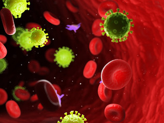3d rendered medically accurate illustration of viruses in the human blood