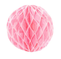 Pink paper lantern watercolor illustration. Festive decor isolated for fabric, wrapping paper, cards, invitations and design of children's parties and birthdays, celebrations, baby shower