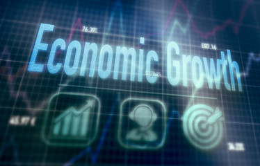 Economic Growth concept on a blue dot matrix computer display.