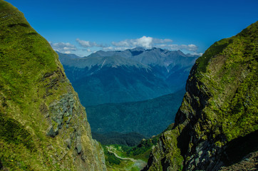 landscape, mountains covered with greenery. Western Caucasus, Sochi