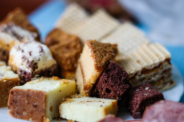Homemade sweets from grandma. Cheesecake, waffles.Ukrainian folk cuisine