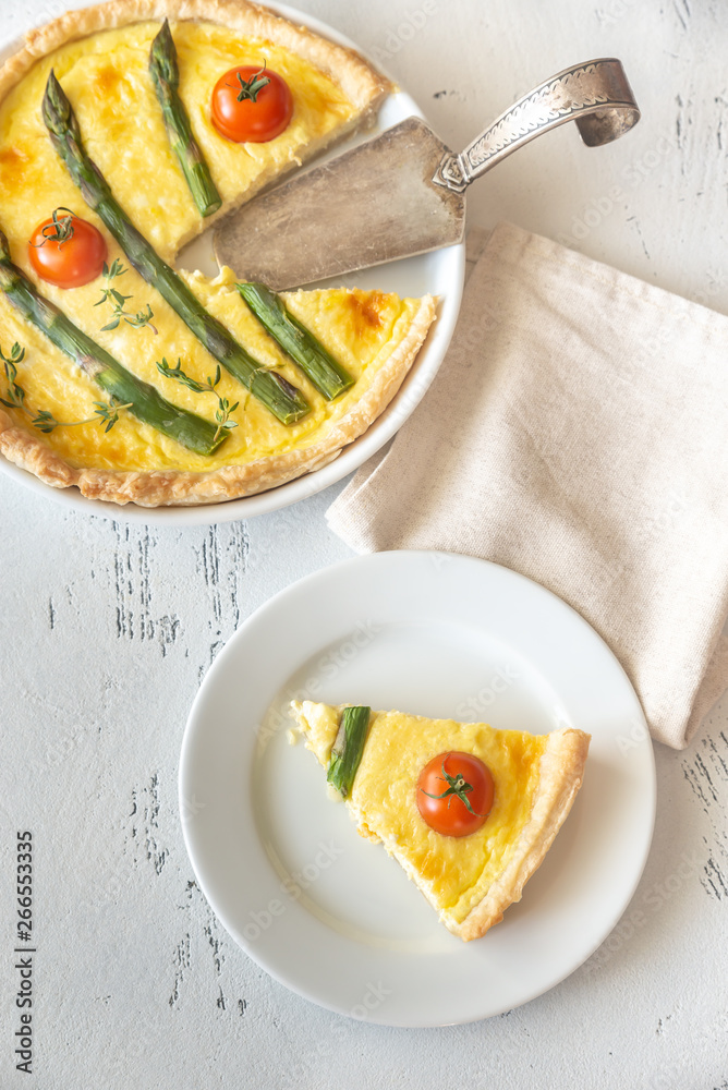 Poster Open pie with asparagus