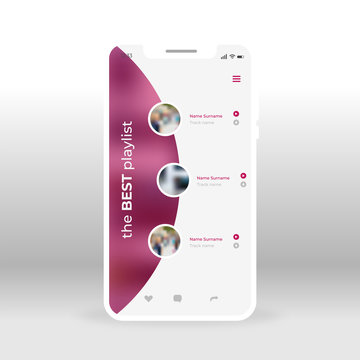 Purple music playlist UI, UX, GUI screen for mobile apps design. Modern responsive user interface design of mobile applications including Online Listen musics screen