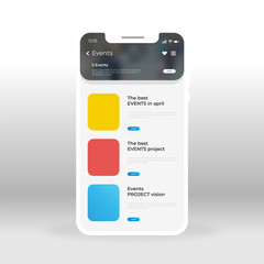 Yellow, red and blue events UI, UX, GUI screen for mobile apps design. Modern responsive user interface design of mobile applications including event and party planning screen