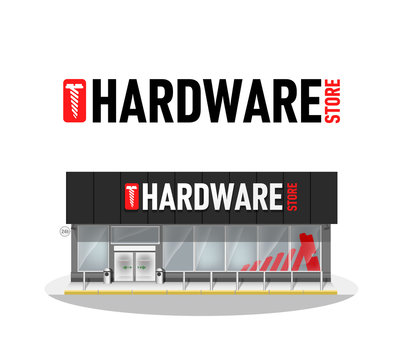 Vector illustration of hardware store building. Hardware logo. Commercial Business Building