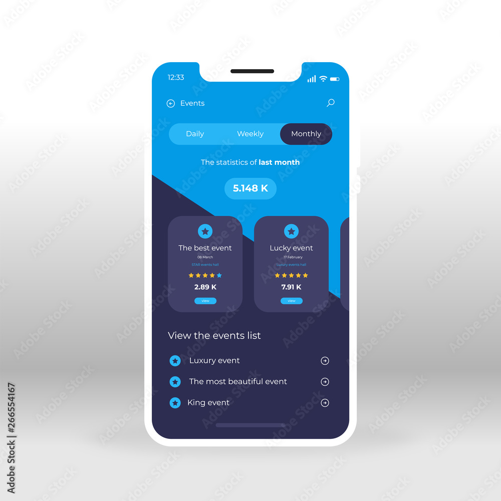 Wall mural blue events ui, ux, gui screen for mobile apps design. modern responsive user interface design of mo