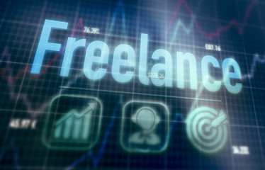 Freelance concept on a blue dot matrix computer display.