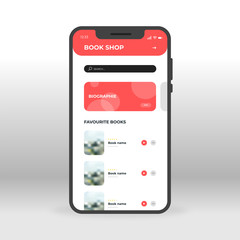 Red book shop UI, UX, GUI screen for mobile apps design. Modern responsive user interface design of mobile applications including online book store screen