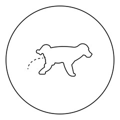 Pissing dog Puppy pissing Pet pissing with raised leg icon in circle round outline black color vector illustration flat style image