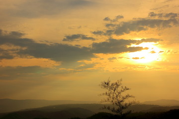 Mountain view at sunrise,Pha Keb Tawan on the sunset. Thap Lan National Park