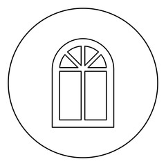 Window frame semi-round at the top Arch window icon in circle round outline black color vector illustration flat style image
