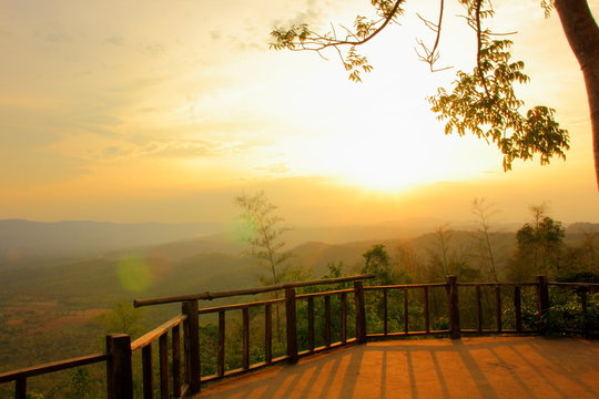 Mountain view at sunrise,Pha Keb Tawan on the sunset. Thap Lan National Park