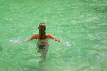 Sra Morakot, blue and clear emerald lagoon pool in the rain-forest at Krabi Province, south Thailand