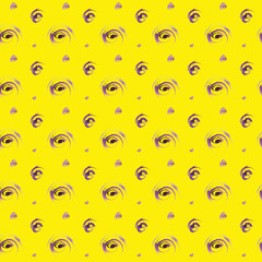 seamless hand drawn beautiful watercolor purple dots pattern on yellow background