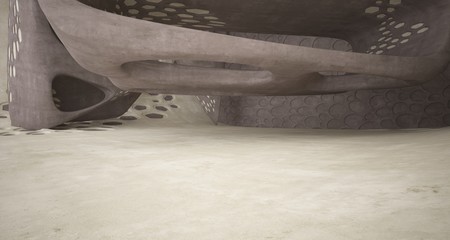 Empty dark abstract brown concrete room smooth interior. Architectural background. 3D illustration and rendering
